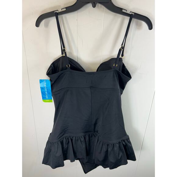 New Tropical Escape Palm Party Swimsuit Size 16 Nylon Stretch One Piece Black - Picture 1 of 5